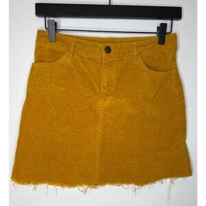 Forever 21 Skirt Womens Mini Corduroy Yellow Gold Raw Hem Size M Stretch Casual